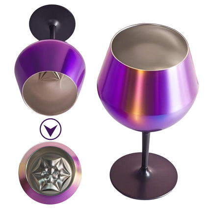 2 Pcs Orange Detachable Stainless Steel Wine Glass - 14oz (420ml) Portable Stemmed Goblet for Outdoors & Travel.
