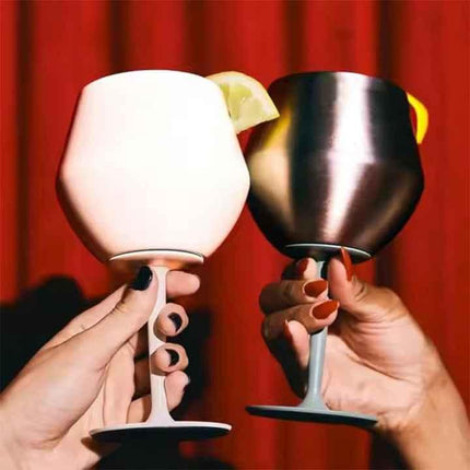 2 Pcs Orange Detachable Stainless Steel Wine Glass - 14oz (420ml) Portable Stemmed Goblet for Outdoors & Travel.