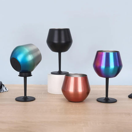 2 Pcs Green and Silver Detachable Stainless Steel Wine Glass - 14oz (420ml) Portable Stemmed Goblet for Outdoors & Travel.