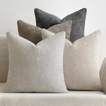 Dark Blue Plush Chenille Cushion Covers Set of 2 - Soft Textured Decorative Throw Pillow Cases for Sofa Couch, 45x45cm.