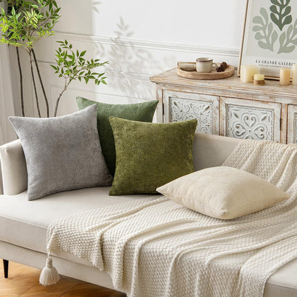 Dark Blue Plush Chenille Cushion Covers Set of 2 - Soft Textured Decorative Throw Pillow Cases for Sofa Couch, 45x45cm.