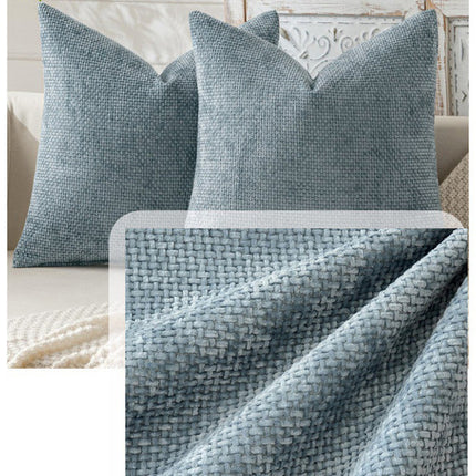 Dark Blue Plush Chenille Cushion Covers Set of 2 - Soft Textured Decorative Throw Pillow Cases for Sofa Couch, 45x45cm.