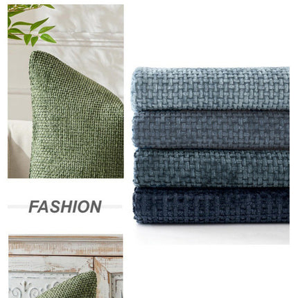 Dark Blue Plush Chenille Cushion Covers Set of 2 - Soft Textured Decorative Throw Pillow Cases for Sofa Couch, 45x45cm.