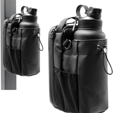 Black Magnetic Gym Water Bottle Holder Bag - Crossbody Sling Pouch for Essentials.
