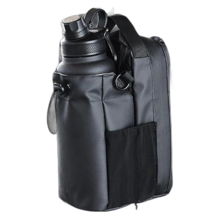 Black Magnetic Gym Water Bottle Holder Bag - Crossbody Sling Pouch for Essentials.