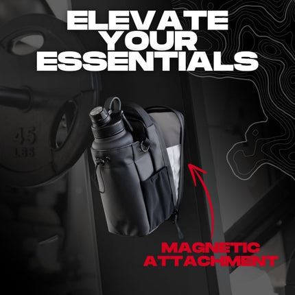 Black Magnetic Gym Water Bottle Holder Bag - Crossbody Sling Pouch for Essentials.
