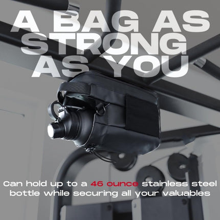 Black Magnetic Gym Water Bottle Holder Bag - Crossbody Sling Pouch for Essentials.