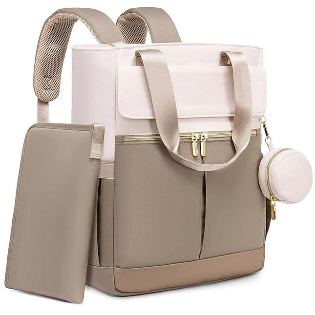 Khaki and Beige Stylish Nappy Bag Backpack - Multi-Functional Diaper Bag with Insulated Pockets, Changing Pad & Pacifier Case.