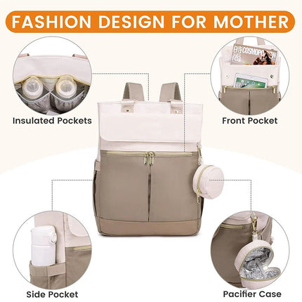 Pink and Grey Stylish Nappy Bag Backpack - Multi-Functional Diaper Bag with Insulated Pockets, Changing Pad & Pacifier Case.