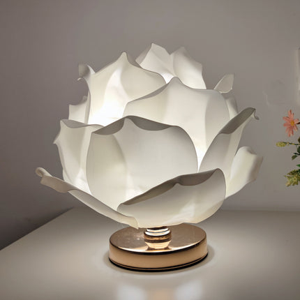 White Elegant Lotus Flower Table Lamp - Decorative Bedside Night Light for Bedroom Ambiance.