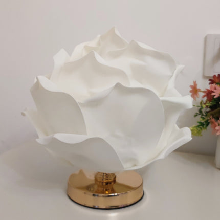 White Elegant Lotus Flower Table Lamp - Decorative Bedside Night Light for Bedroom Ambiance.