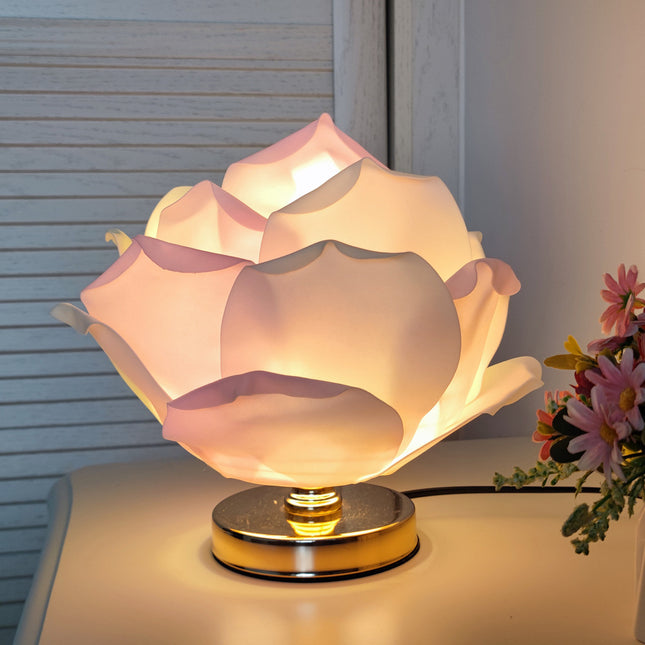Pink Elegant Lotus Flower Table Lamp - Decorative Bedside Night Light for Bedroom Ambiance.