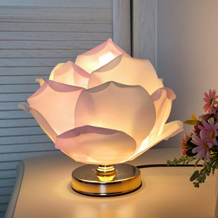 Pink Elegant Lotus Flower Table Lamp - Decorative Bedside Night Light for Bedroom Ambiance.