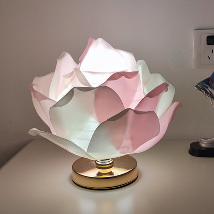 Pink and White Elegant Lotus Flower Table Lamp - Decorative Bedside Night Light for Bedroom Ambiance.