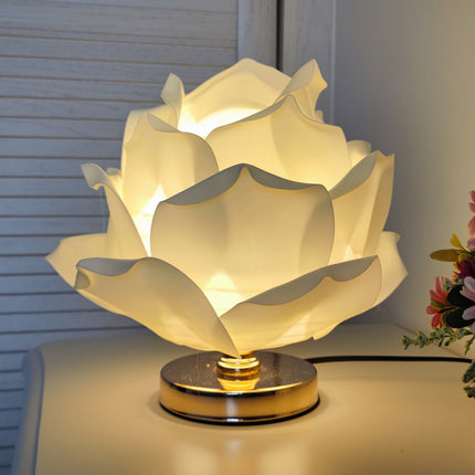 Champagne Elegant Lotus Flower Table Lamp - Decorative Bedside Night Light for Bedroom Ambiance.