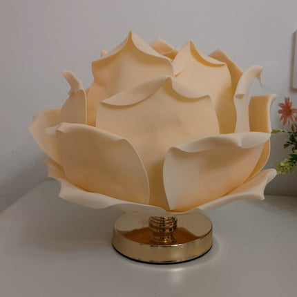 Champagne Elegant Lotus Flower Table Lamp - Decorative Bedside Night Light for Bedroom Ambiance.