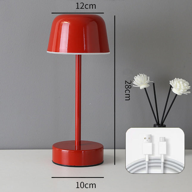 Red Modern Minimalist LED Table Lamp - Rechargeable Touch Control Desk Light.