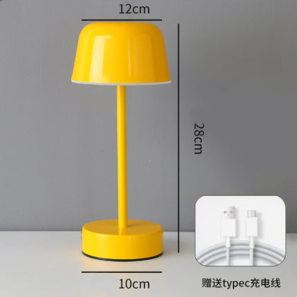 Yellow Modern Minimalist LED Table Lamp - Rechargeable Touch Control Desk Light.