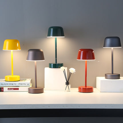 Yellow Modern Minimalist LED Table Lamp - Rechargeable Touch Control Desk Light.
