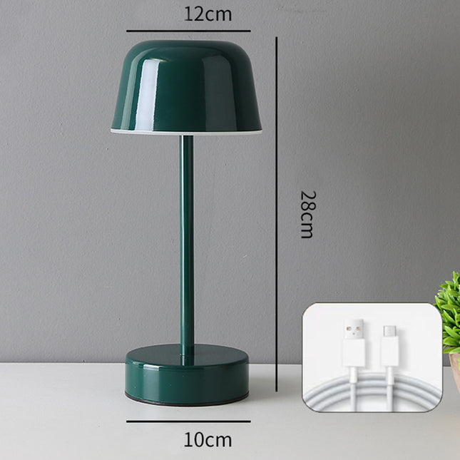 Dark Green Modern Minimalist LED Table Lamp - Rechargeable Touch Control Desk Light.