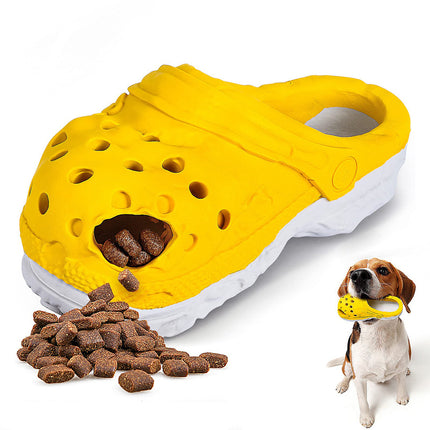 Size S Yellow Tough Slipper Dog Chew Toy - Natural Rubber Treat Dispenser & Teeth Cleaner for Interactive Play & Boredom Relief.