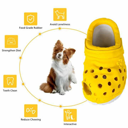 Size S Yellow Tough Slipper Dog Chew Toy - Natural Rubber Treat Dispenser & Teeth Cleaner for Interactive Play & Boredom Relief.
