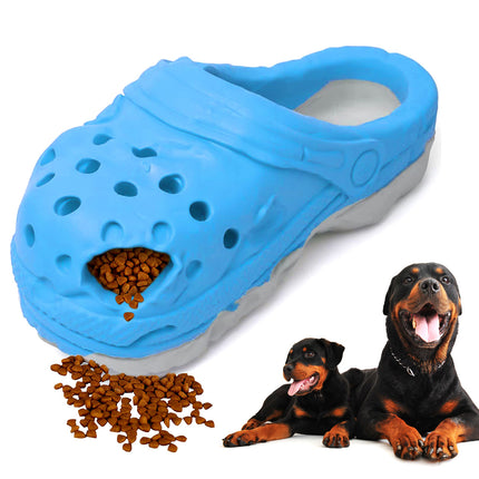 Size L Blue Tough Slipper Dog Chew Toy - Natural Rubber Treat Dispenser & Teeth Cleaner for Interactive Play & Boredom Relief.