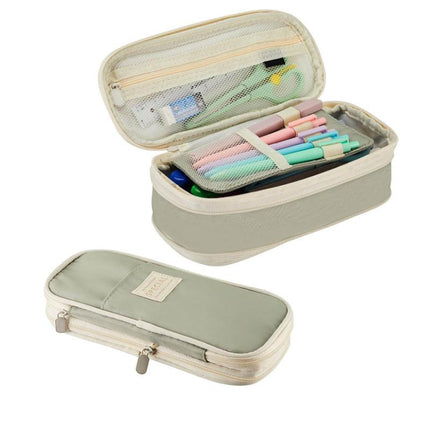 Green Large Capacity Expandable Pencil Case - Multi-Compartment Student Stationery Pouch (Only with pencil case).