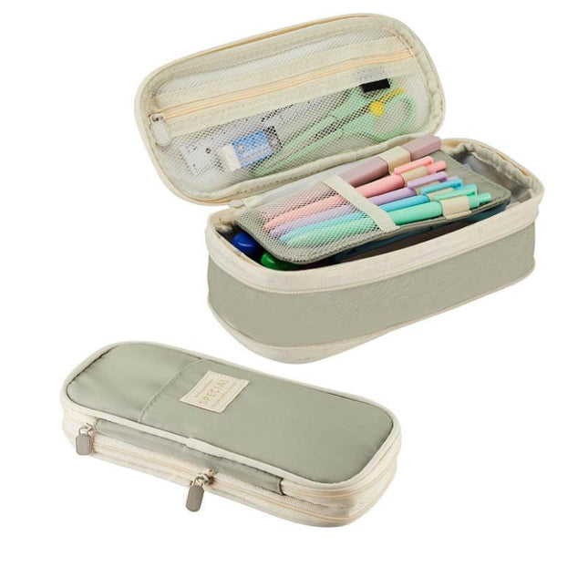 Green Large Capacity Expandable Pencil Case - Multi-Compartment Student Stationery Pouch (Only with pencil case).