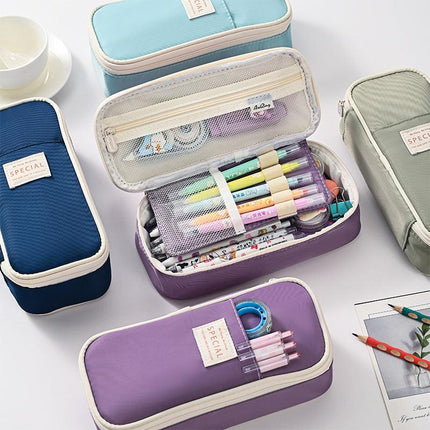 Green Large Capacity Expandable Pencil Case - Multi-Compartment Student Stationery Pouch (Only with pencil case).