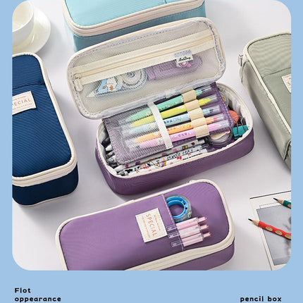 Green Large Capacity Expandable Pencil Case - Multi-Compartment Student Stationery Pouch (Only with pencil case).