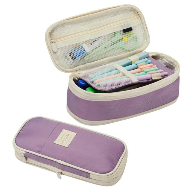 Purple Large Capacity Expandable Pencil Case - Multi-Compartment Student Stationery Pouch (Only with pencil case).