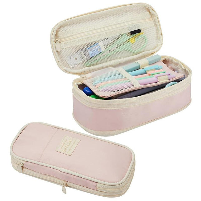 Pink Large Capacity Expandable Pencil Case - Multi-Compartment Student Stationery Pouch (Only with pencil case).