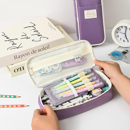 Pink Large Capacity Expandable Pencil Case - Multi-Compartment Student Stationery Pouch (Only with pencil case).