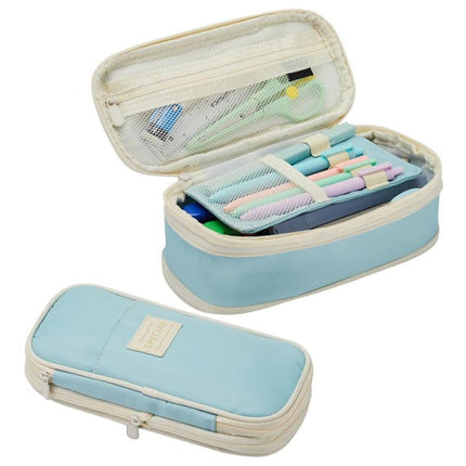 Light Blue Large Capacity Expandable Pencil Case - Multi-Compartment Student Stationery Pouch (Only with pencil case).