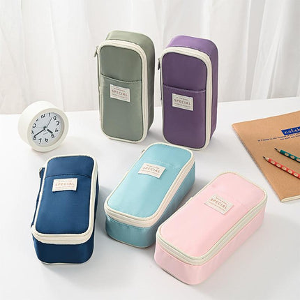 Dark Blue Large Capacity Expandable Pencil Case - Multi-Compartment Student Stationery Pouch (Only with pencil case).