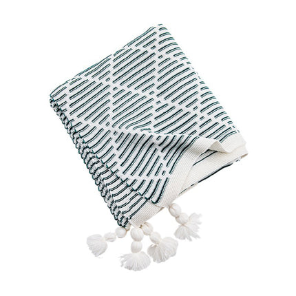 Pink and Beige Diamond Pattern Soft Cozy Knit Throw Blanket with Tassels - Geometric Pattern Lightweight Acrylic Blanket for Sofa Couch Bed, 130x150cm.