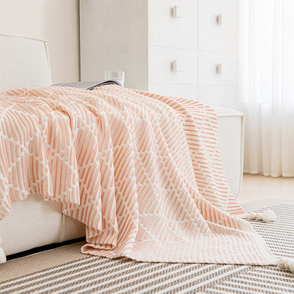Brown and Beige Diamond Pattern Soft Cozy Knit Throw Blanket with Tassels - Geometric Pattern Lightweight Acrylic Blanket for Sofa Couch Bed, 130x150cm.