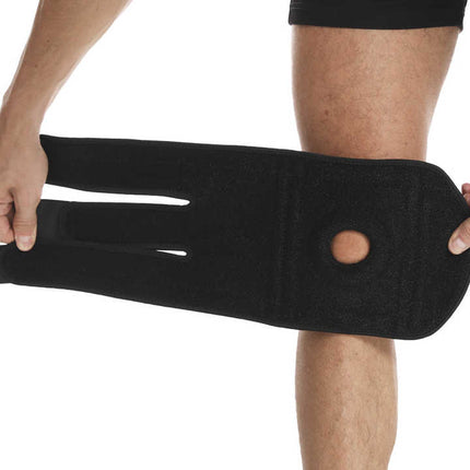 Black Adjustable Knee Brace Support (Pair) with Dual Spring Stabilizers & Patella Gel Pad - Non-Slip for Sports Running Hiking.