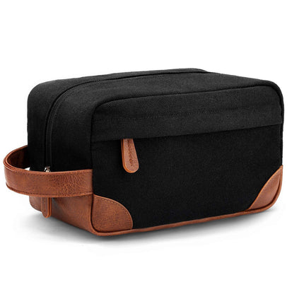 Black And Brown Men's Canvas Toiletry Bag - Large Capacity Water-Resistant Travel Organizer Dopp Kit with Handle.