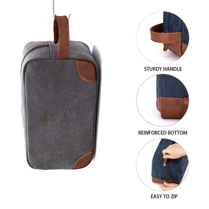 Black And Brown Men's Canvas Toiletry Bag - Large Capacity Water-Resistant Travel Organizer Dopp Kit with Handle.