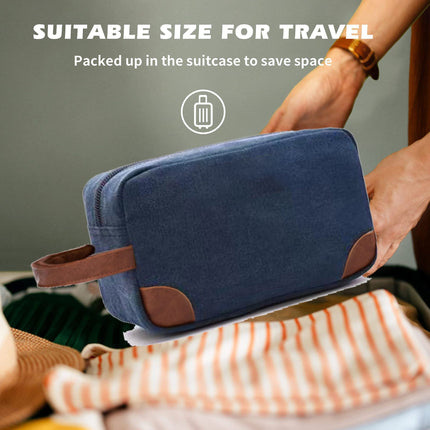 Grey And Brown Men's Canvas Toiletry Bag - Large Capacity Water-Resistant Travel Organizer Dopp Kit with Handle.