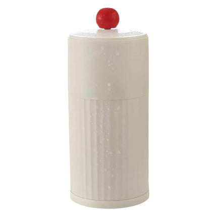 Beige Automatic Lifting Makeup Brush Holder - Dustproof Desktop Organizer with Lid & Compartments.
