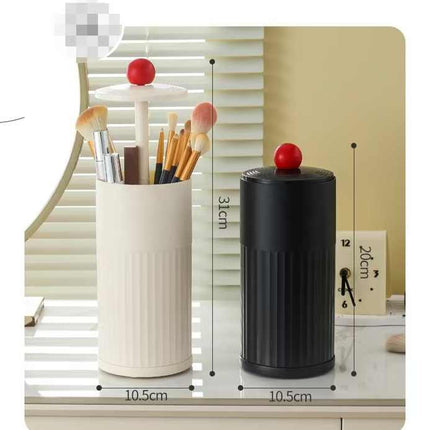 Black Automatic Lifting Makeup Brush Holder - Dustproof Desktop Organizer with Lid & Compartments.