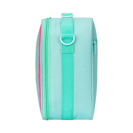 Blue Sparkling Rainbow Heart Insulated Lunch Bag for Kids - Portable School Lunch Box with Shoulder Strap.
