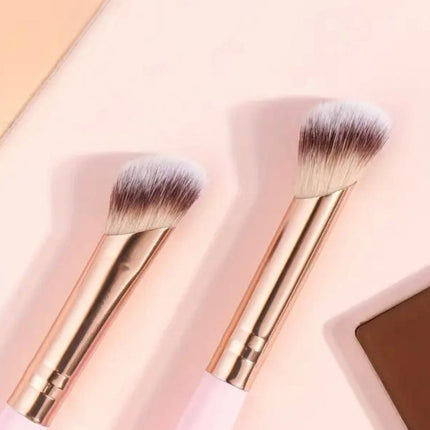 Pink and Glod Versatile 4pc Dual-Ended Makeup Brush Set - Soft Synthetic Bristles for Foundation Blush Contour Concealer.