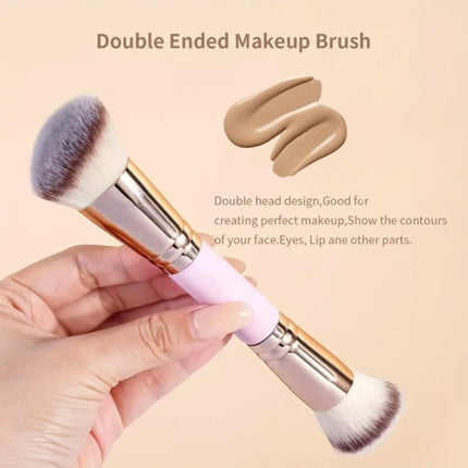 Pink and Glod Versatile 4pc Dual-Ended Makeup Brush Set - Soft Synthetic Bristles for Foundation Blush Contour Concealer.