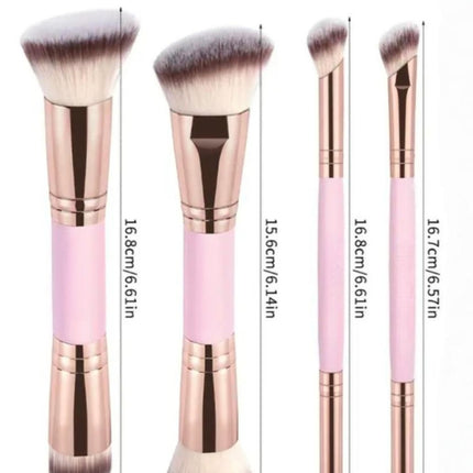 Black and Glod Versatile 4pc Dual-Ended Makeup Brush Set - Soft Synthetic Bristles for Foundation Blush Contour Concealer.