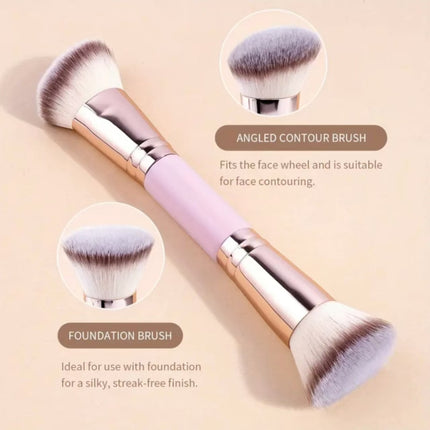 Black Versatile 4pc Dual-Ended Makeup Brush Set - Soft Synthetic Bristles for Foundation Blush Contour Concealer.