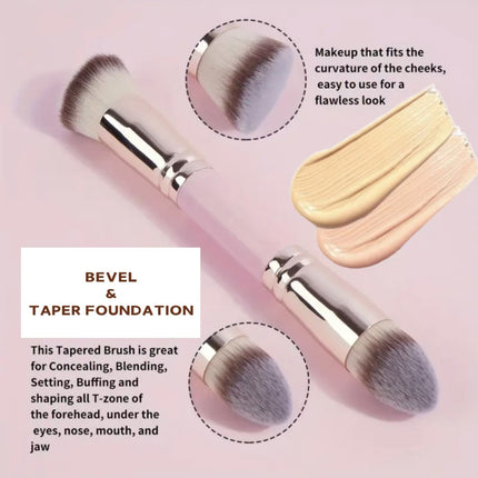 Black Versatile 4pc Dual-Ended Makeup Brush Set - Soft Synthetic Bristles for Foundation Blush Contour Concealer.